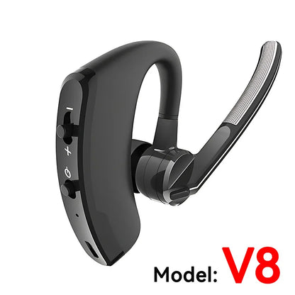 VAORLO V8 Wireless Bluetooth Single Earphone – HD Mic, Stereo Headset, Hands-Free for Business, Sports, Driving, and Travel